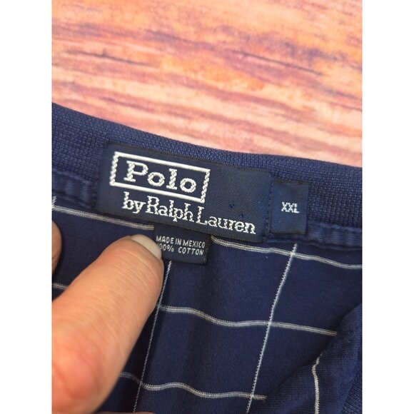 Polo Ralph Lauren Mens Polo XXL Navy Grid Pattern Cotton Short-Sleeve - Picture 5 of 8